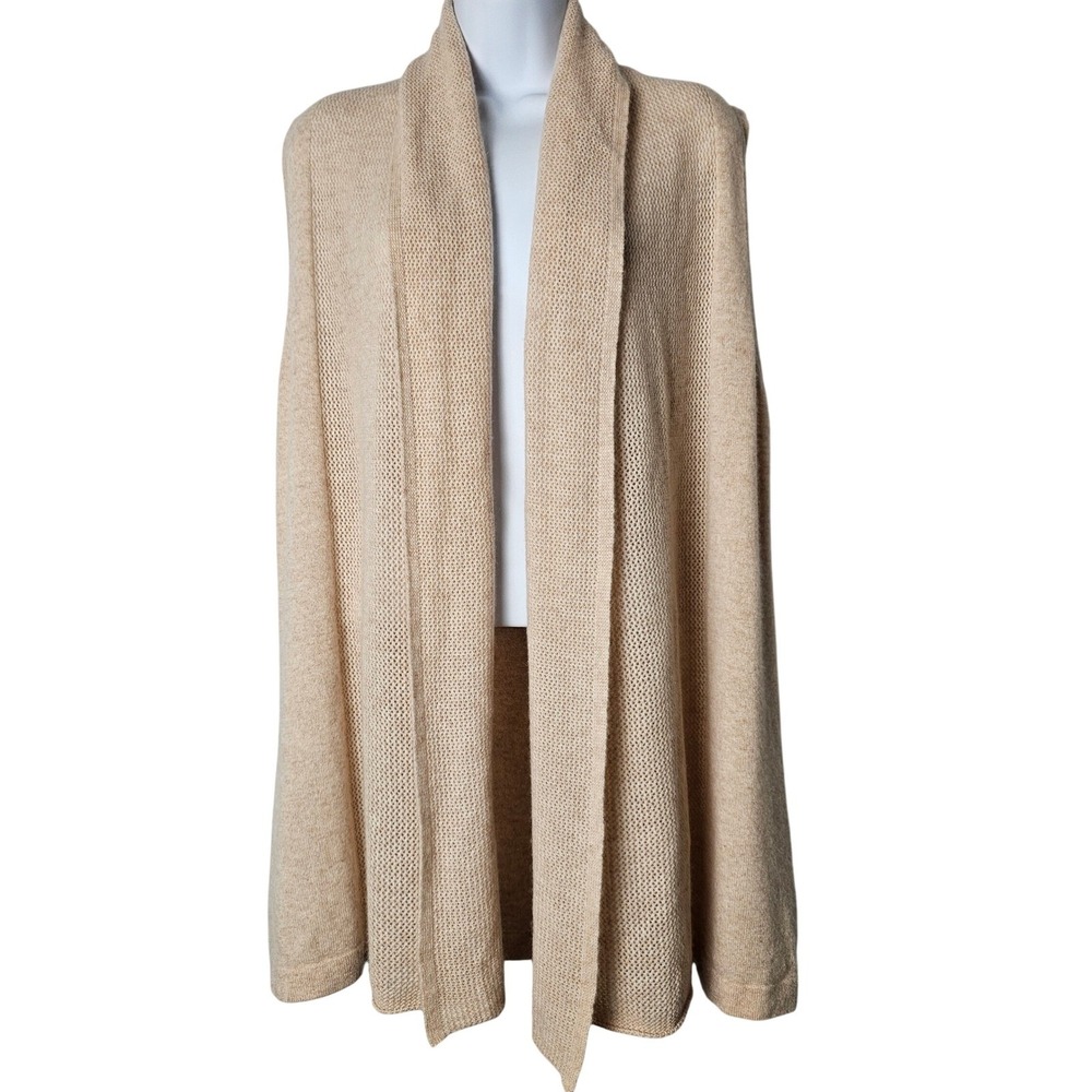 in CASHMERE Women Beige Knit Open Front‎ Shawl Collar Sleeveless Cardigan Vest M